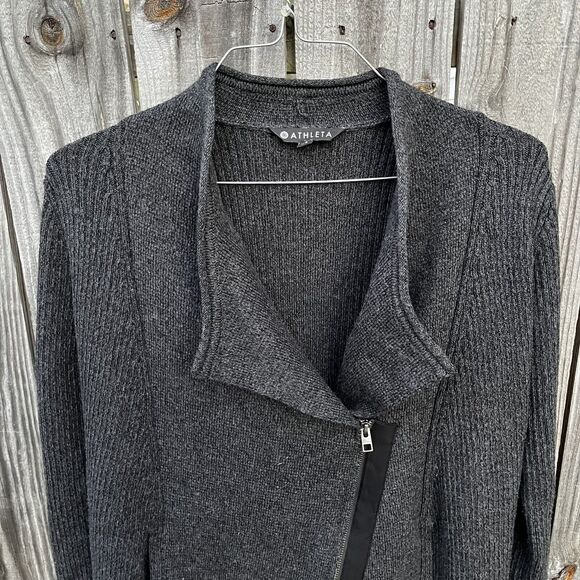 Athleta #352993 Sentinel Sweater Moto Wrap Gray Merino Wool Blend Jacket Small - Picture 3 of 13